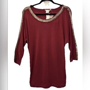 New Club Monaco Burgundy Blouse Metal Chain‎ Trim Scoop Neck Sz M handmade Artsy